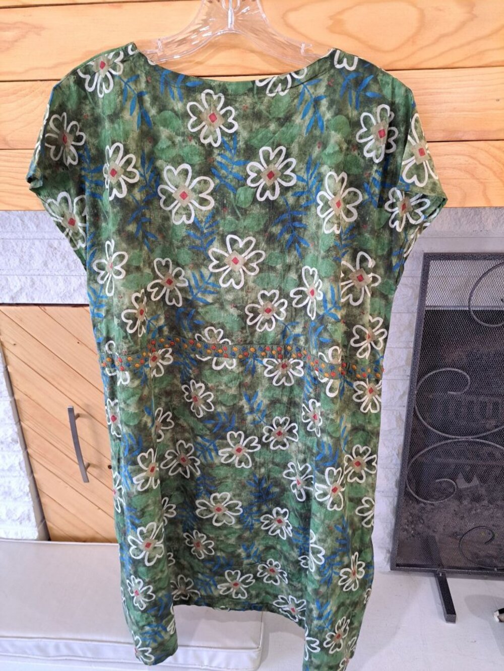 Gudrun Sjödén Organic Cotton Green Floral Tunic Dress Embroidered Size Medium - Picture 8 of 16